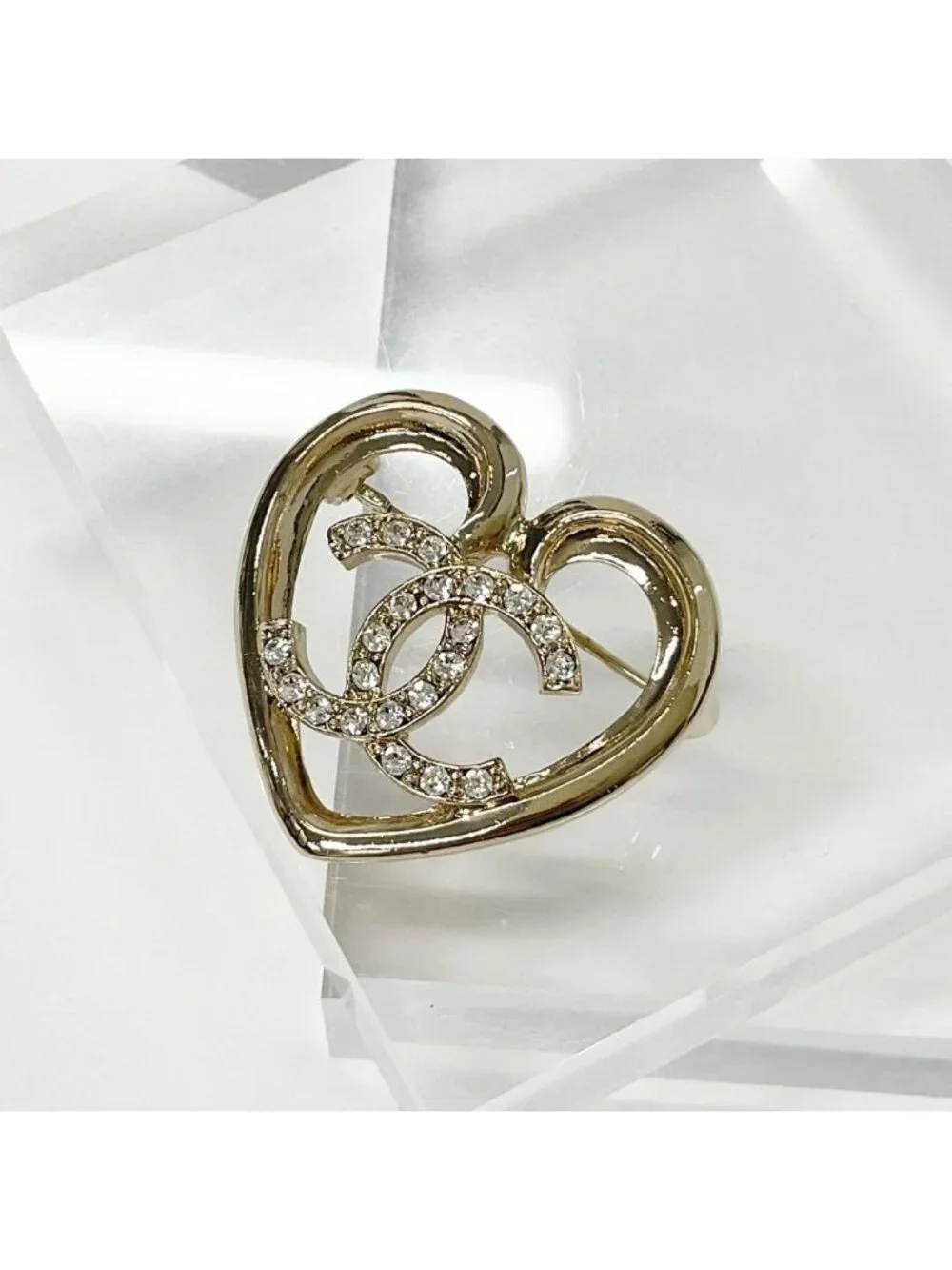 Chanel Brooch Heart Coco Mark Rhinestone